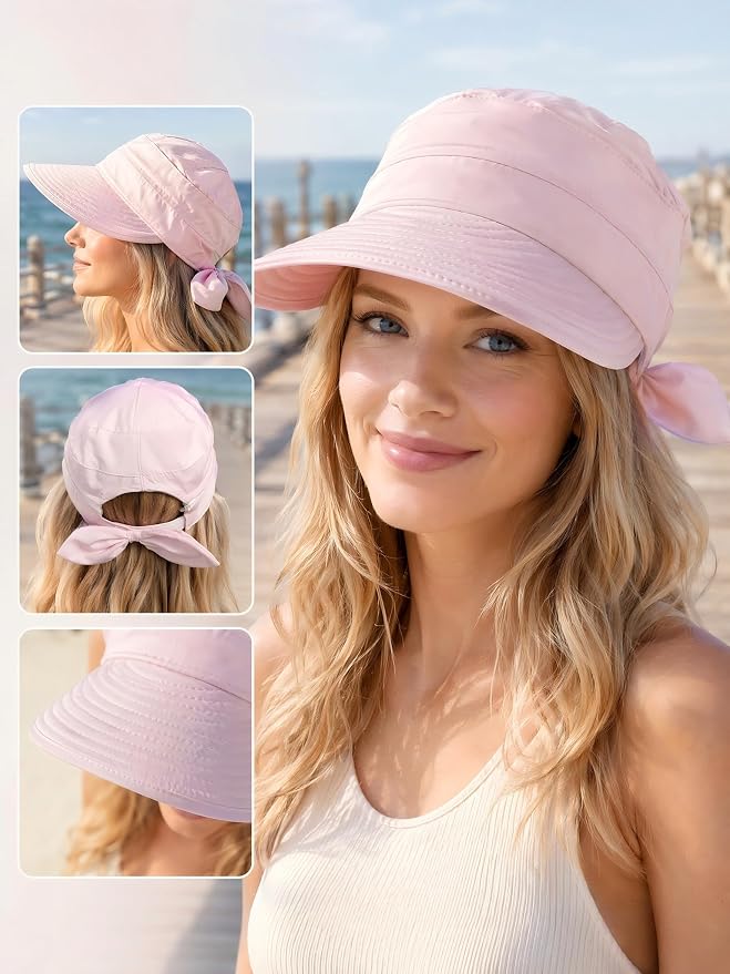 2-in-1 Women’s Sun Visor Sun Hat Zipper Off Ponytail Friendly, Lightweight Quick Dry, Summer UV Protection