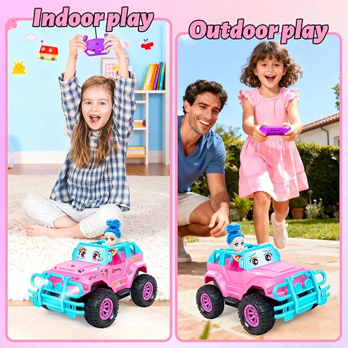 Ynybusi Remote Control Car RC Truck with DIY Stickers and Doll, 1:20 Scale Remote Control Monster Truck, 2.4Ghz LED Light Off-Road Racing Cars, for Kids Boys Girls 6 7 8 9 10 Years Old