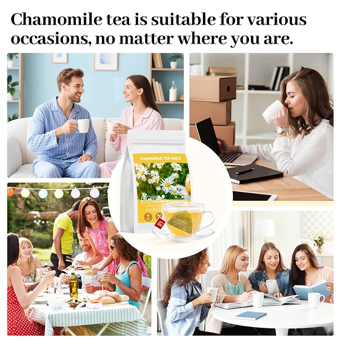 Chamomile Tea Bags, 100% Natural Dried Chamomile Tea Flowers Loose Leaf Premium Herbal Tea No Sugar/Gluten, Caffeine Free-100 Count (Pack of 1)