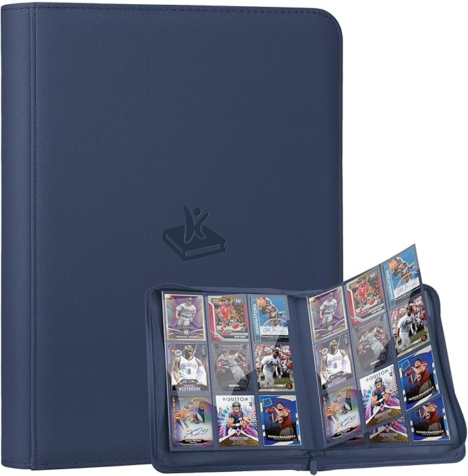 Trading Card Binder 9 Pocket - 180 Cards Capacity, Side Loading Card Album with Zipper Closure, Card Collection Holder for TCG, Game Cards, Sports Cards, Yugioh（Navy Blue）