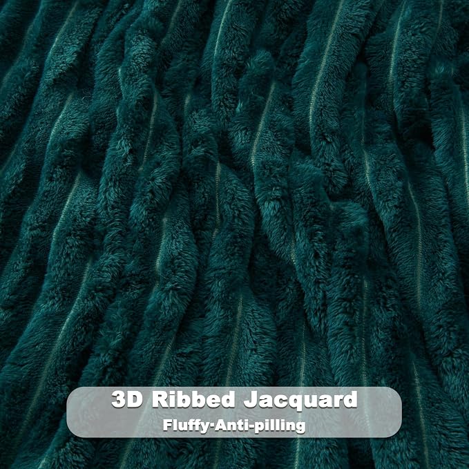 NEWCOSPLAY Fleece Ribbed Cozy Twin Blanket for Couch, Dark Teal, 60"x80" | Premium Silky Flannel Blanket, Soft Lightweight Fluffy Throw Blanket for Bed Sofa Decor, Gift for All Season Use