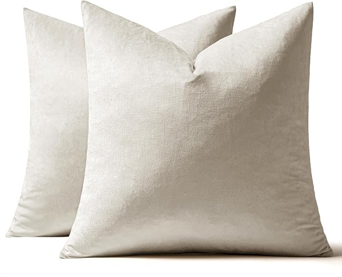 MIULEE Velvet Throw Pillow Covers 22x22 Inch Pack of 2 Cream White | Soft Solid Decorative Pillow Covers, Modern Luxury Home Decor, for Couch Chair Sofa Bedroom Livingroom