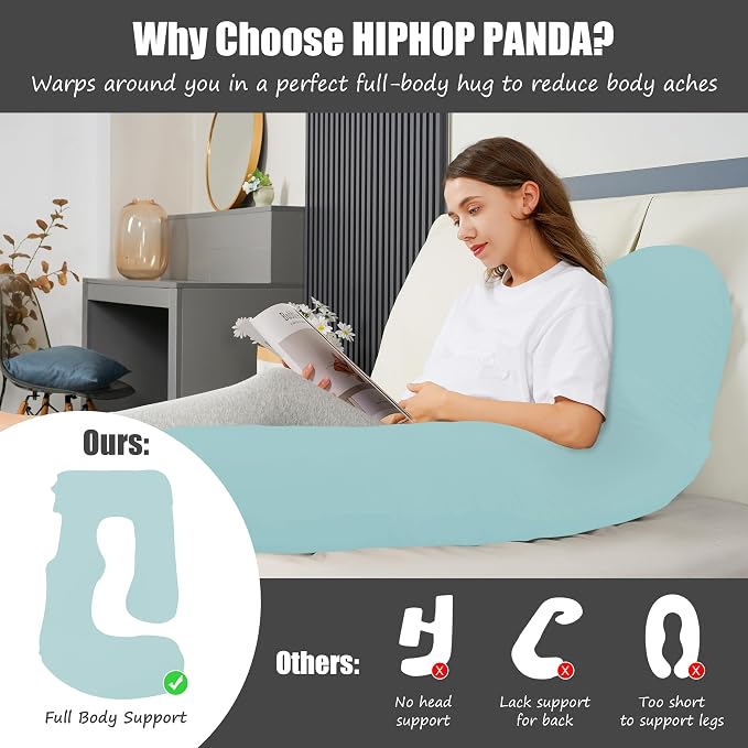 HIPHOP PANDA U-Shaped Pregnancy Pillow for Sleeping - Full Body Maternity Support Pillow with Cooling Removable Cover - Comfort for Back, Hips, Legs, Belly - 57 Inch for Pregnant Women, Ice Blue