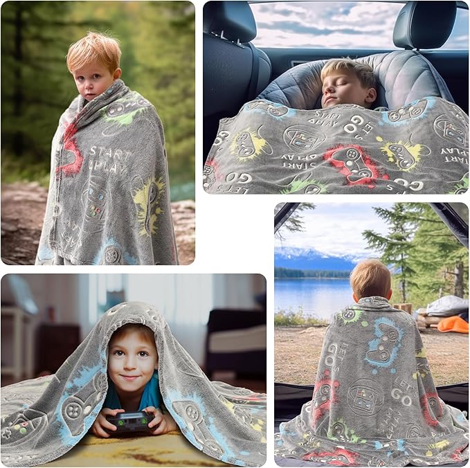 Glow in The Dark Game Controller Blanket Gifts for Boys,Soft Blanket 3 4 5 6 7 8 9 10 Year Old Kids Gifts,Toddler Boys Toys Age 6-8,Gifts for Boys for Valentine's Day Birthday Presents,50"x60"