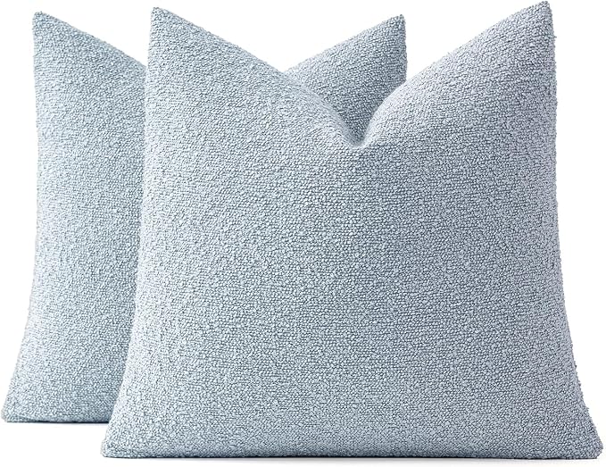 MIULEE 22x22 Decorative Euro Sham Boucle Couch Pillow Covers Sky | Set of 2 Textured Neutral Throw Pillow Covers, Accent Solid Pillowcases, Sofa Living Room Home Decor