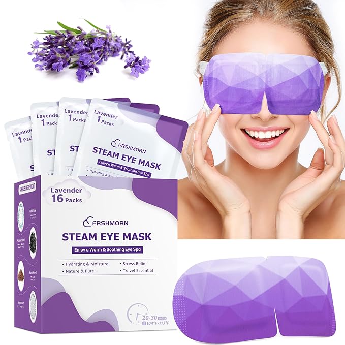 16Packs Steam Eye Mask, Heated Eye Mask for Sleeping, Warm Compress for Eyes, Self Heating Disposal Steam Mask for Home Sleep, Office, Spa, Travel Essentials Mothers Day Gifts (Lavender)