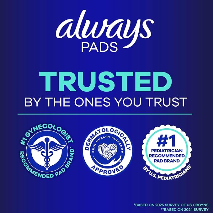 Always Maxi Overnight Feminine Pads with Wings for Women, Size 6, Ultimate Heavy Overnight Absorbency, Unscented, Up to 100% Leak-Free Protection, 21 Count