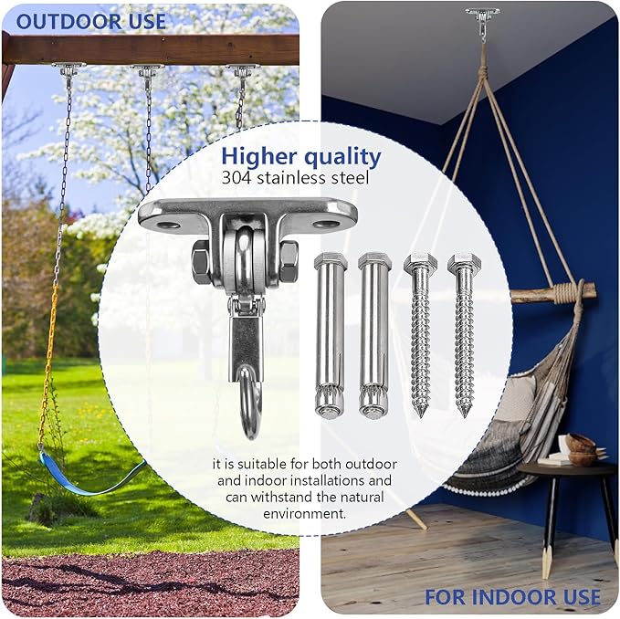 Heavy Duty Swing Hanger Stainless Steel 304 Antirust,800 lb Capacity 180° Silent Swing, Playground Porch Swing Set Indoor Outdoor
