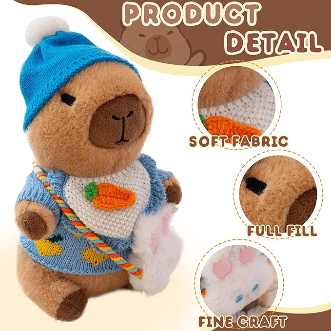 Capybara Plush with 10 Pcs Clothes & Accessories,Christmas Stuffed Animals, 10.2 in Cute Capybara Plush Toys,Birthday Gifts&Dress Up Cute Plushies for Boys/Girls (Spring-C)