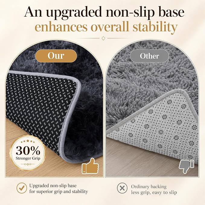 8x10 Area Rugs for Living Room Bedroom: Black Grey Soft Fluffy Shag Upgrade Non-Slip High Pile Carpet Large Fuzzy Plush Indoor Floor Decor Shaggy Rug for Kid Boys Girls Playroom Nursery Modern Home