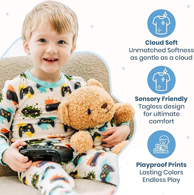 Zip N' Bear Soft Plush Teddy Bear Stuffed Animal with Gamers Galaxy Pajamas - Zippy The Bear Cute Cuddly Plush Toy, Perfect Sensory Teddy for Kids, Toddlers - Adorable Gift & Bedtime Companion