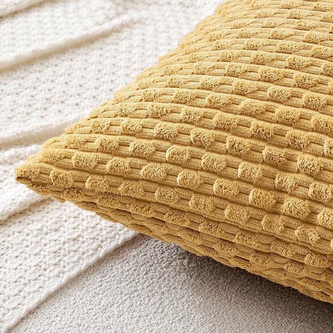 MIULEE Lumbar Decorative Throw Pillow Covers 12x20 Gold Textured Corduroy | Striped Pack of 2 Striped Pillow Covers Modern Farmhouse Home Decor for Couch Bed Sofa Living Room
