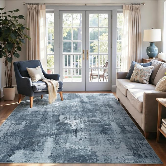 4x6 Ft Area Rugs for Living Room, Soft Non-Slip Washable Rugs Modern Abstract Pattern Carpet for Bedroom Indoor Floor Nursery Home Decor (Blue Grey)