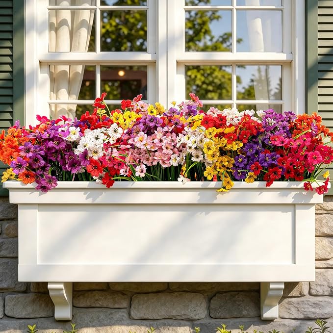 24 Bundles Artificial Flowers for Outdoors/Indoors, Fake Flowers Plants for Indoor Outside Garden Porch Window Box Home Wedding Farmhouse(8 Color) | Faux Flowers for Indoor Outside, artificial plants outdoor Garden Porch Window Box Home Wedding Farmhouse