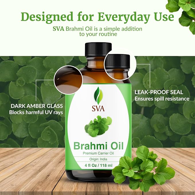 SVA Brahmi Oil - 4 Fl Oz - for Face, Skin Care, Hair Care, Scalp Massage & Body Massage – Carrier Oil with Dropper