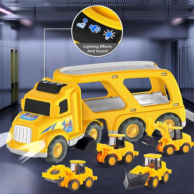 Veslier Construction Truck Toys for Boys Girls Age 1 2 3 4 5 6 Years Old，Carrier Transport Trucks for Kids 1-3 3-5 Year Old，Christmas Birthday Gift Toddler Toys.