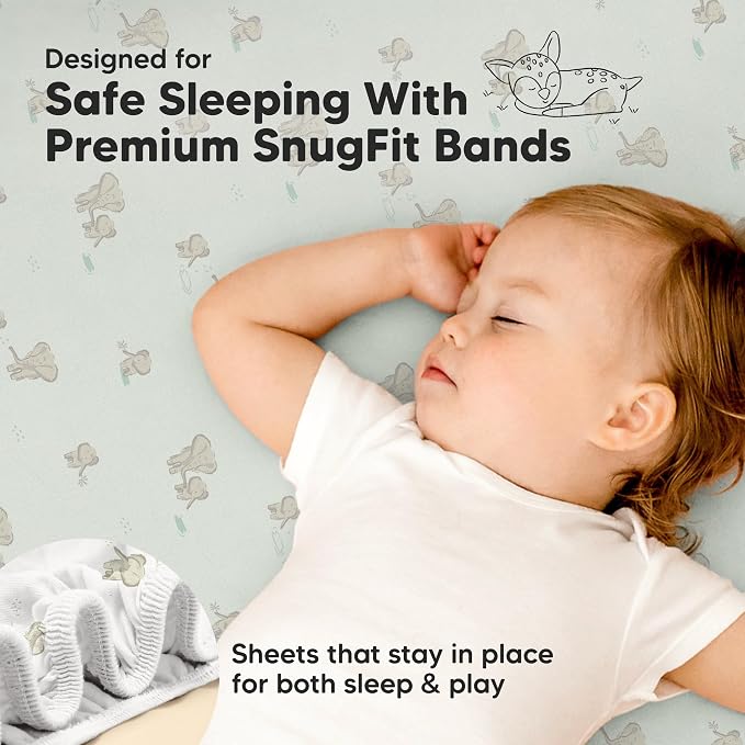 Pack and Play Sheets Fitted - 2-Pack Mini Crib Sheets for Pack N Play Mattress 38x26, Soft & Cozy, Neutral Toddler Playard Bedding, Snug Fitted Mini Baby Crib Mattress Cover Boy, Girl (Elly)