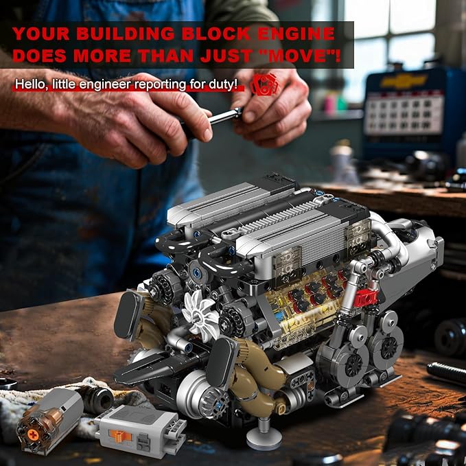 Sosuy W16 Motorized Model Engine Kit for Adult Men Teen, Electric Drive, Ultra-Realistic Working Replica, Home Set for Collection Fans, STEM Building Block Toy for Boy, Birthday Gift for 8+ Kid 952Pcs