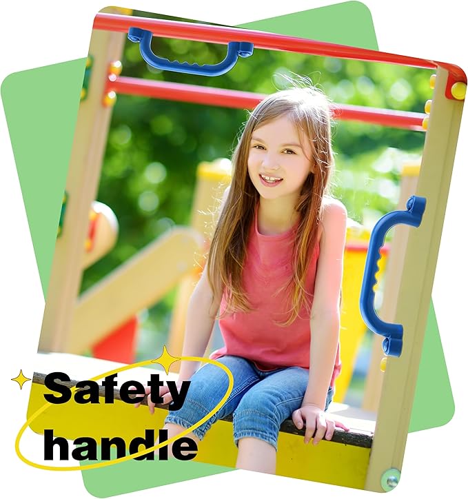 4-Piece Kids Playground Safety Handles - Plastic, Blue, Smooth Finish - Grab Handle Bars for Outdoor Playset, Backyard Playhouse, Tree House, Jungle Gym
