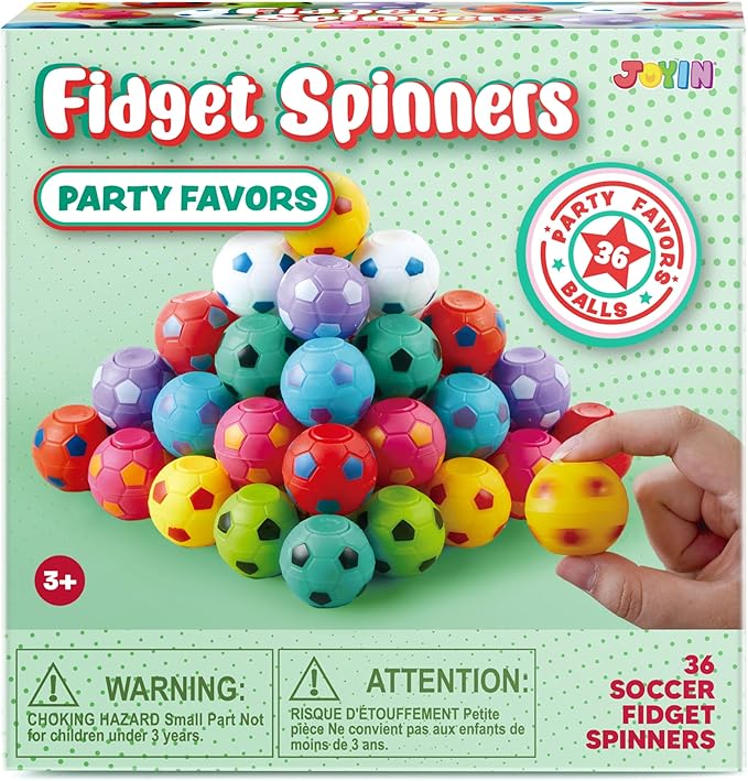 JOYIN 36 Pack Soccer Fidget Spinners for Kids, Soccer Party Favors, Fidget Toys Bulk, Stress Balls, Goodie Bag Stuffers for Birthday Party, Treasure Box for Classroom