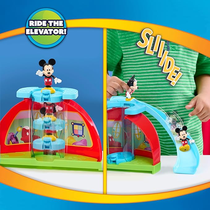 Disney Jr. Mickey Mouse Deluxe Clubhouse Playset,16-Piece Playset with Interactive Lights, Sounds & Elevator, Includes Mickey, Minnie & Donald Figures, Ages 3 and Up