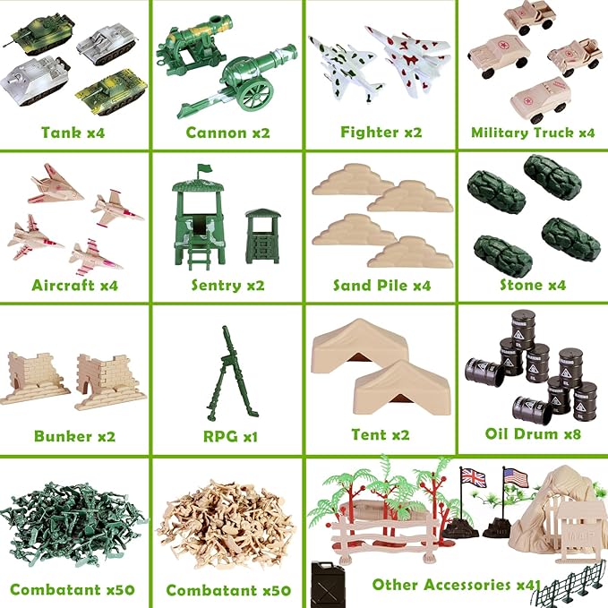 180 PCS Army Men Military Base Toy Set, Military Soldier Action Figures with Army Accessories, Gifts for Kid Boy Toddler