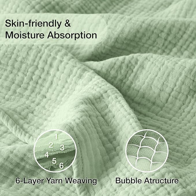 100% Cotton Muslin Blanket 50" x 60", Breathable and Lightweight Cotton Throw Blankets for Couch, Soft Cooling Summer Gauze Blanket for Adults All Season, Sage Green