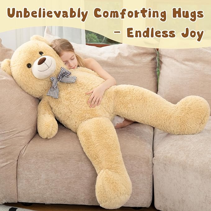 MorisMos Bow Tie Giant Teddy Bear 4 Feet, 47inch Stuffed Animal Big Teddy Bear Plush, Classic Girlfriend Boyfriend Gift, Brown