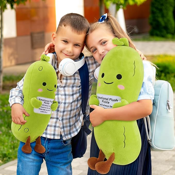 Emotional Plush Pickle,Pickle Stuffed Animal-12.6” Food Plushies Cucumber Stuffed Animal with Positive Warm Words,Kawaii Plush Toy Birthday Gift,Cute Vegetable Plushie Pillow for Kid Adult