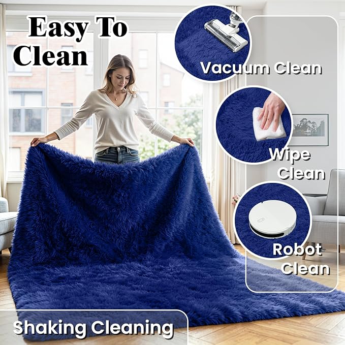 8x10 Area Rug for Living Room, Ultra Soft Fluffy Blue Rugs for Bedroom, Non Slip Large Shag Carpet, Fuzzy Plush Nursery Rug, Thick Washable Indoor Floor Carpets for Kids Office Dorm Home Decor