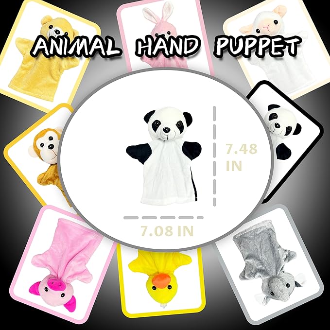 Panda Hand Puppets (1 Pack) for Toddlers and Kids Party Favors, Soft Stuffed Animals Finger Toy, Pre-School Pretend Play, Panda Hand Puppet Plush Toys for Home ＆ School Role Play, Goody Bags Filler