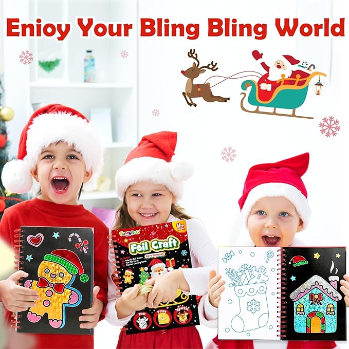 FUNNYB&G Foil Art Crafts for Kids Ages 4-8: Valentines Crafts for Kids 2026,Birthday Gift for Girls,Art and Crafts Supplies,Party Favors,Creative Toys for Girls Boys 4 5 6 7 8 9 Years Old(Christmas)
