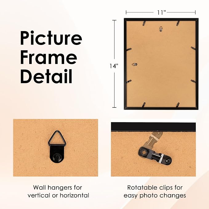 11x14 Picture Frame Set of 6, Black Photo Frames Bulk with HD Plexiglass, Display Pictures 8x10 with Mat or 11x14 Without Mat, Multi Picture Frames Collage for Wall Decor