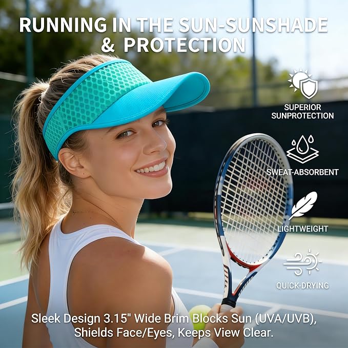 AUSFLUG Sun Visor Hat Men Women - Moisture Wicking Lightweight Sports Cap | Quick dry breathable mesh, adjustable ponytail strap, sun blocking for golf, tennis, pickleball, running, beach, hiking