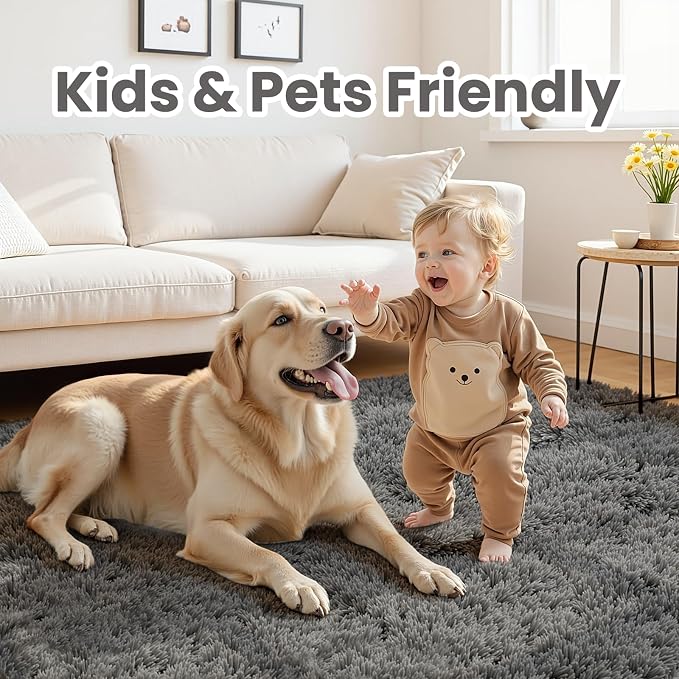 9x12 Area Rugs for Living Room: Ultra Soft Fluffy Shag Grey Rugs for Bedroom, Non-Slip Large Fuzzy Plush Rug Indoor Floor Carpet for Nursery Kids Boys Girls Room, Dorms, Playroom, Modern Home Decor