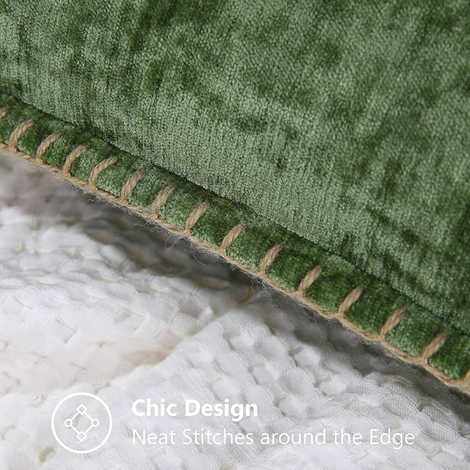 decorUhome Soft Chenille Throw Pillow Covers 12x20 Set of 2 Forest Green | Fall Textured Decorative Throw Pillow Cases Stitched Edge Modern Farmhouse Luxury Boho Velvet for Couch Sofa Bed Home Decor