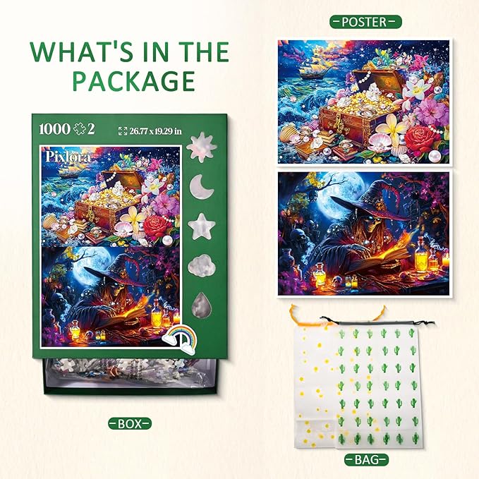Unique Puzzles for Adults 1000 Piece, 2 Pack Magical and Dreamy Series, Fantasy Puzzles for Adults, Treasures and Dark Forest Theme, Challenging Gifts for Puzzle Lovers