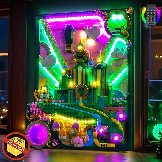 BrickBling LED Lighting Kit Compatible with Lego Wicked Emerald City Wall Art, Creative Light Compatible with Lego 75685-Lights Only, Not Come with Model (RC Version Light)
