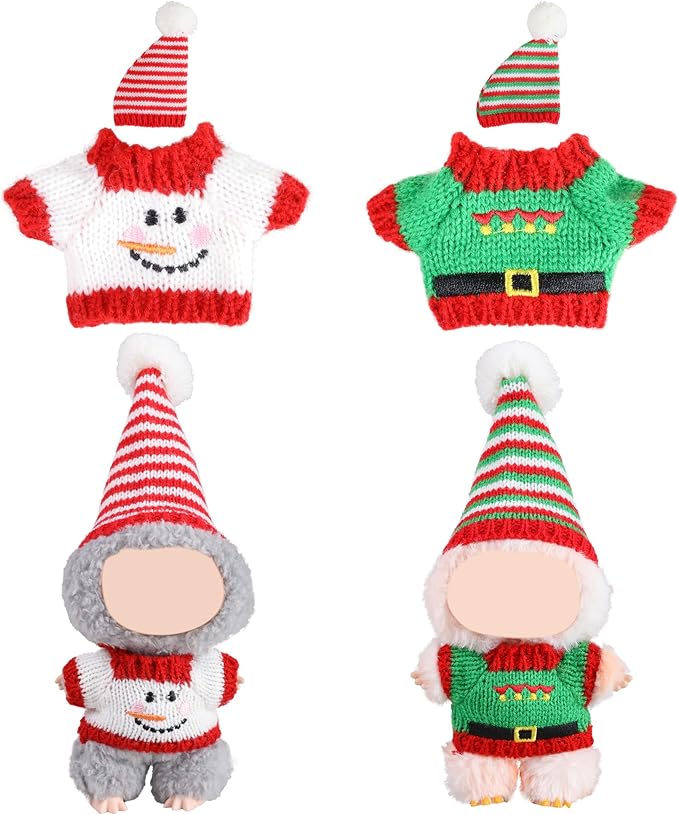 Clothes for Labubu Doll,6.7 Inch Doll Clothing Set - 2 Pieces of Handmade Clothes and Accessories for 17cm Plush Toys - Red and Green Christmas Set