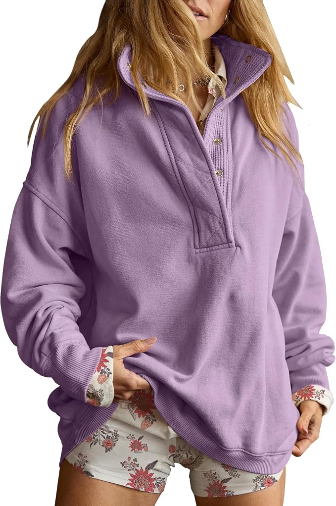 Gacaky Sweatshirt for Women Oversized Casual Long Sleeve Button Henley Neck Pullover Tops Fashion Outfits Clothes