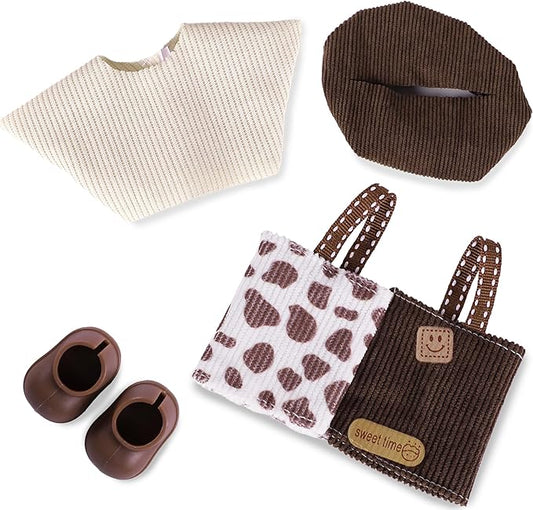 Clothes for 6.7in/17cm Doll, Set of 4 Cute Doll Accessories Includes Doll Hat+T-Shirt+Bib Pants+Shoes Set Premium Fashion Outfit for Collectors Unique Gift (Style D)