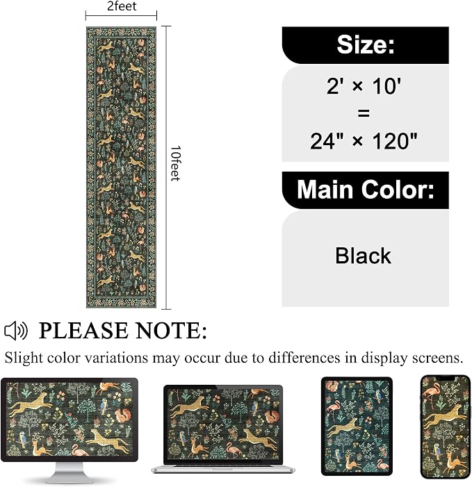DUKINO 2x10 Kitchen Runner Rug, Soft Non Slip Animal Washable Rug, Black | Low Pile, Non-Shedding Indoor Carpet Runner for Hallway, Entryway, Bedroom, Bathroom, Laundry, Pet Friendly, Stain Resistant