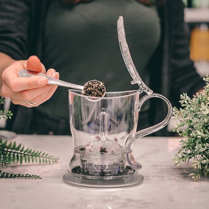 GROSCHE Aberdeen 34 oz tea pot and bottom dispensing tea steeper and Cyprus Large 16 oz double walled glass mug set