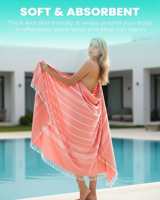 Antfuny Turkish Beach Towel Jumbo Extra Large XL XXL Big Oversized Giant Huge Thin Outdoor Picnic Accessories Airplane Travel Essentials Camping Gears Must Haves Yard Yoga Mat Coral