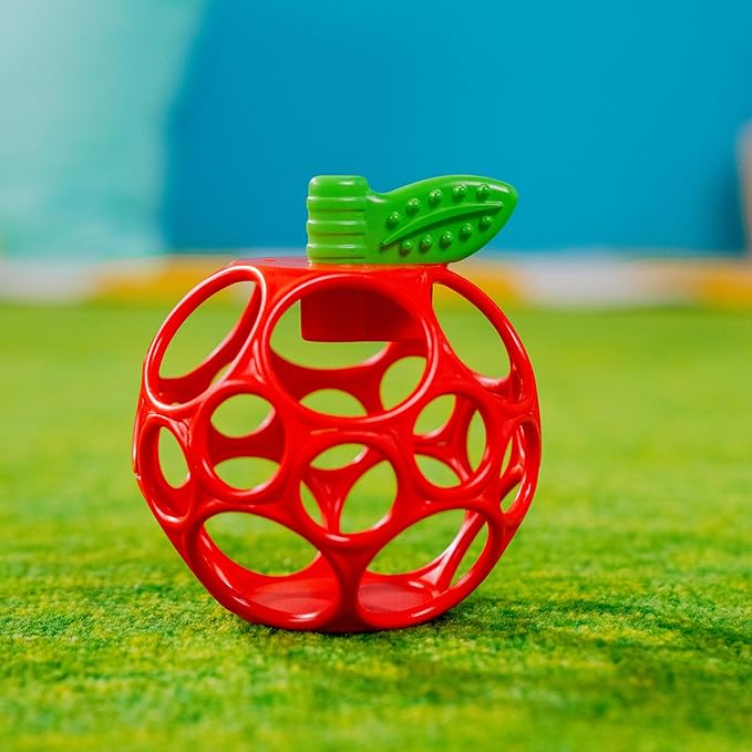 Bright Starts Oball Easy Grasp Red Apple Teether Toy, Hold My Own Collection, BPA Free, Unisex, Newborn and Up