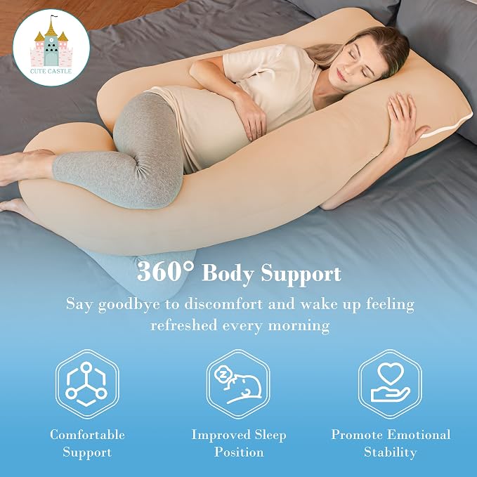 Cute Castle Cooling Cover Pregnancy Pillows, Soft U-Shape Maternity Pillow with Removable Cover - Full Body Pillows for Adults Sleeping - Pregnancy Must Haves - Jumbo 57 Inch - Brown