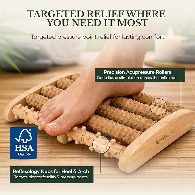 Brookstone Foot Massager for Neuropathy & Plantar Fasciitis Relief - Wooden Foot Roller Massager, Neuropathy Pain Relief for Feet - Mom Gifts for Women Portable for Home or Travel