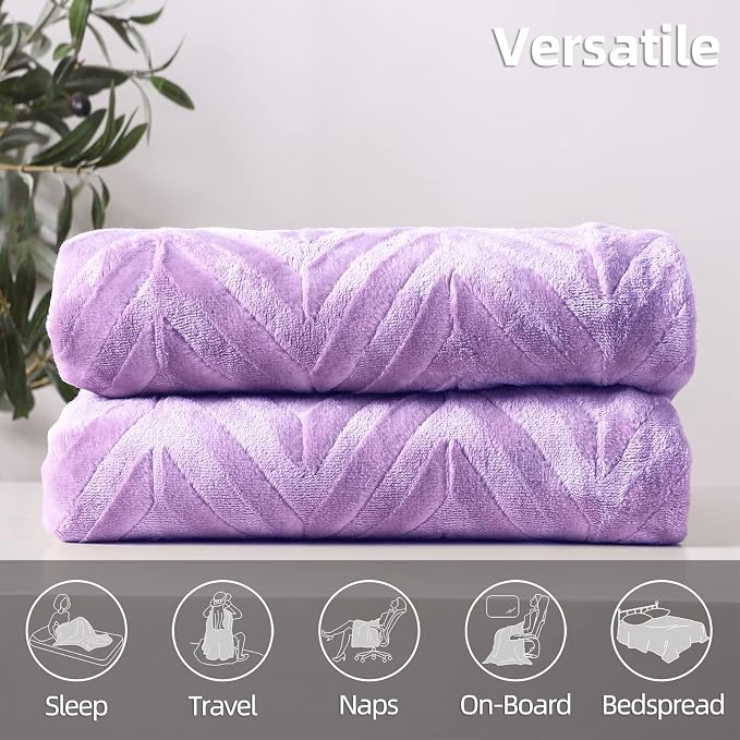Whale Flotilla Flannel Fleece Fall Bed Blanket Twin Size, Lilac | Lightweight Breathable Soft Bedspread, Plush Fluffy Coverlet Chevron Design Decorative Blanket for Home Life, 60x80 Inch