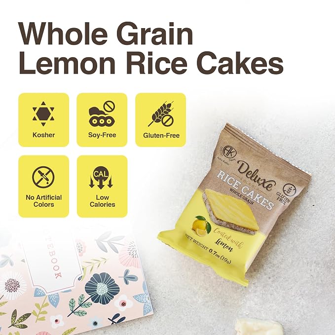 Deluxe & Bla Bla Rice Cakes 12 Pack – Whole Grain, Gluten-Free, Kosher, Low-Calorie Snack - Coated with Lemon - Healthy & Crunchy Treat - Individually Wrapped, (19g Each)