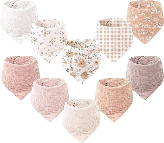 Konssy Muslin Baby Bibs 10 Pack Baby Bandana Drool Bibs 100% Cotton for Unisex Boys Girls